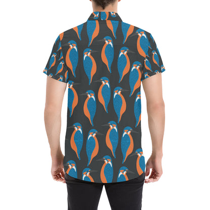 Kingfisher Pattern Print Design 03 Men's Short Sleeve Button Up Shirt