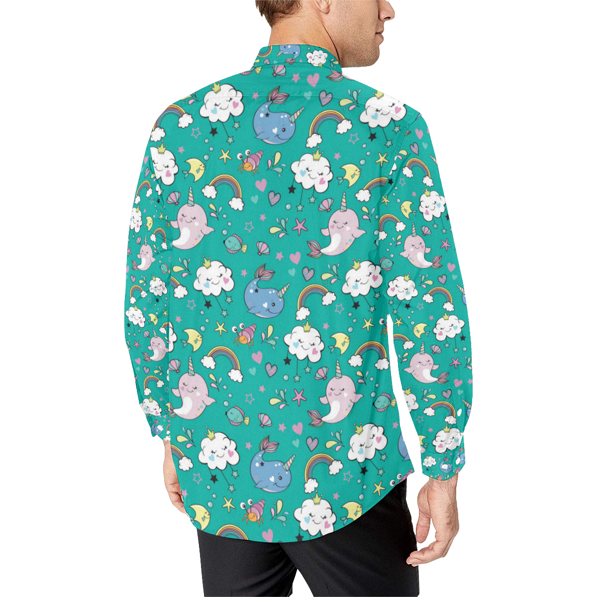 Narwhal Pattern Print Design 04 Men's Long Sleeve Shirt