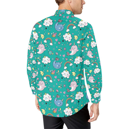 Narwhal Pattern Print Design 04 Men's Long Sleeve Shirt