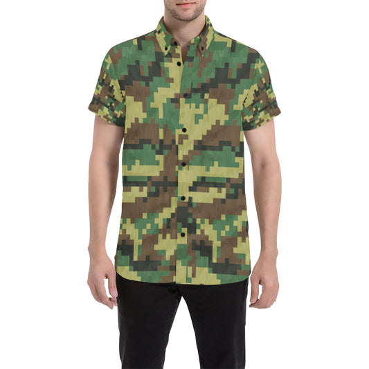 ACU Army Digital Pattern Print Design 02 Men's Short Sleeve Button Up Shirt