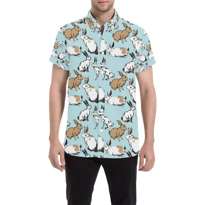Rabbit Pattern Print Design RB018 Men's Short Sleeve Button Up Shirt