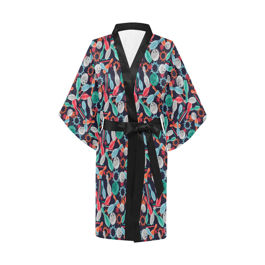 Bowling Pattern Print Design 08 Women's Short Kimono