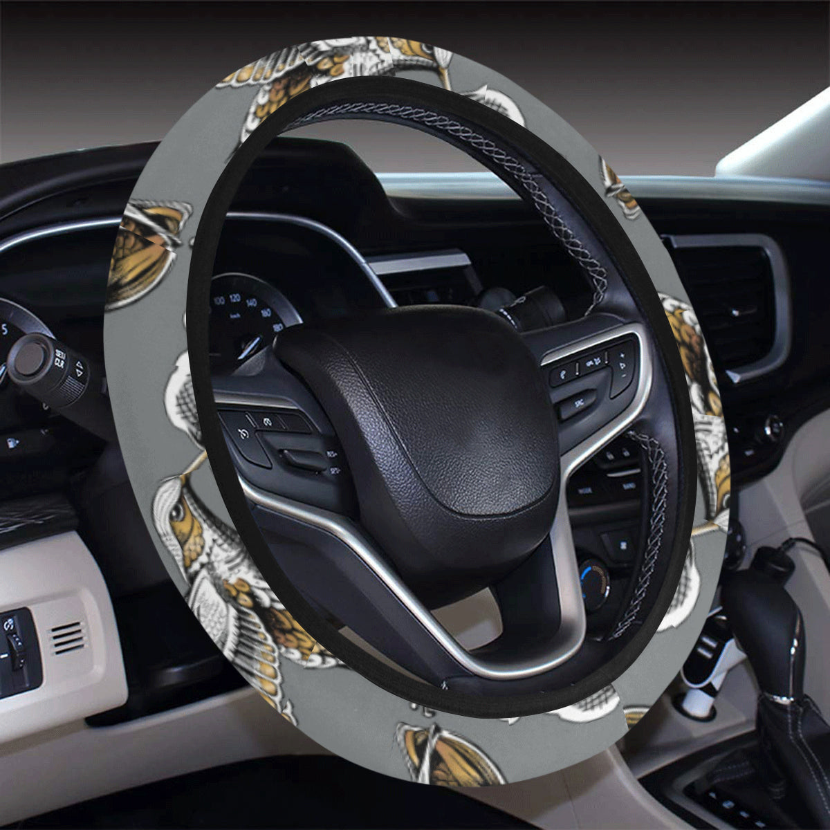 Hummingbird Pattern Print Design 02 Steering Wheel Cover with Elastic Edge