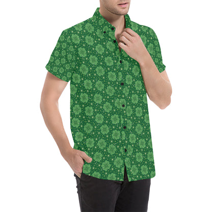 Shamrock Design Print Men's Short Sleeve Button Up Shirt