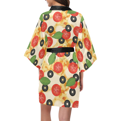 Pizza Pattern Print Design A05 Women's Short Kimono