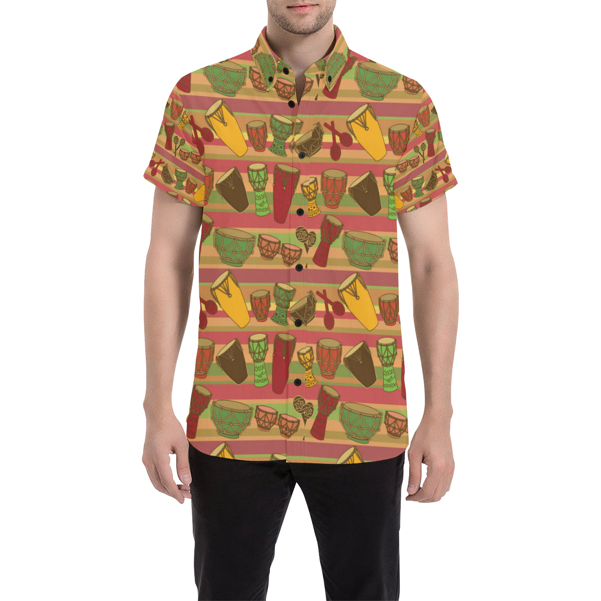 Percussion Pattern Print Design 01 Men's Short Sleeve Button Up Shirt