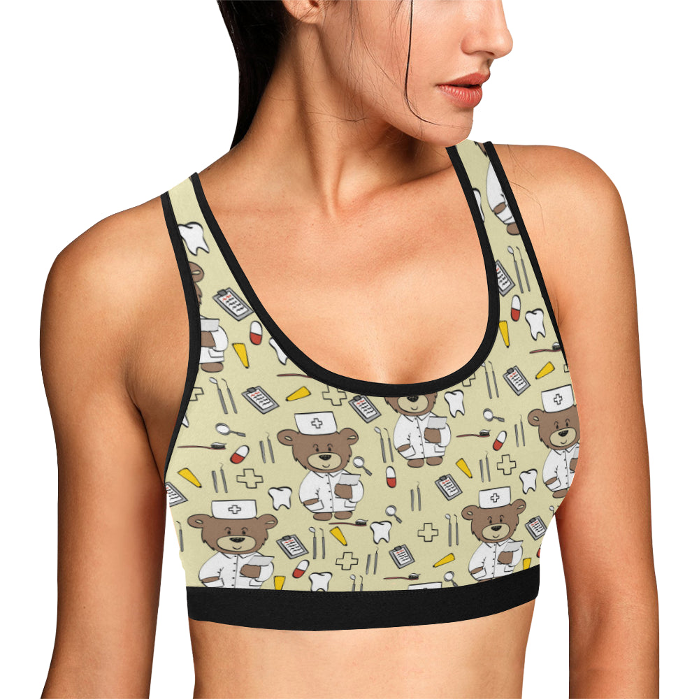 Nurse Bear Pattern Print Design A02 Sports Bra
