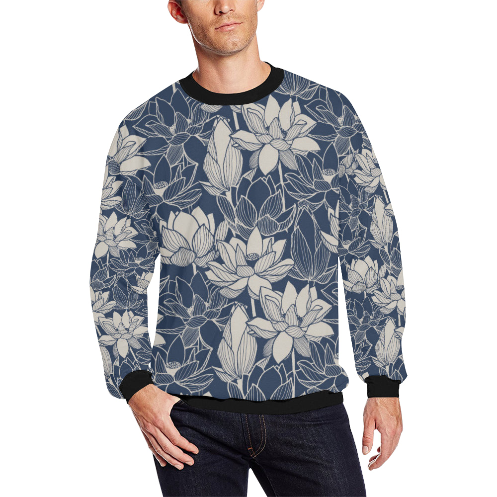 Water Lily Pattern Print Design WL04 Men Long Sleeve Sweatshirt