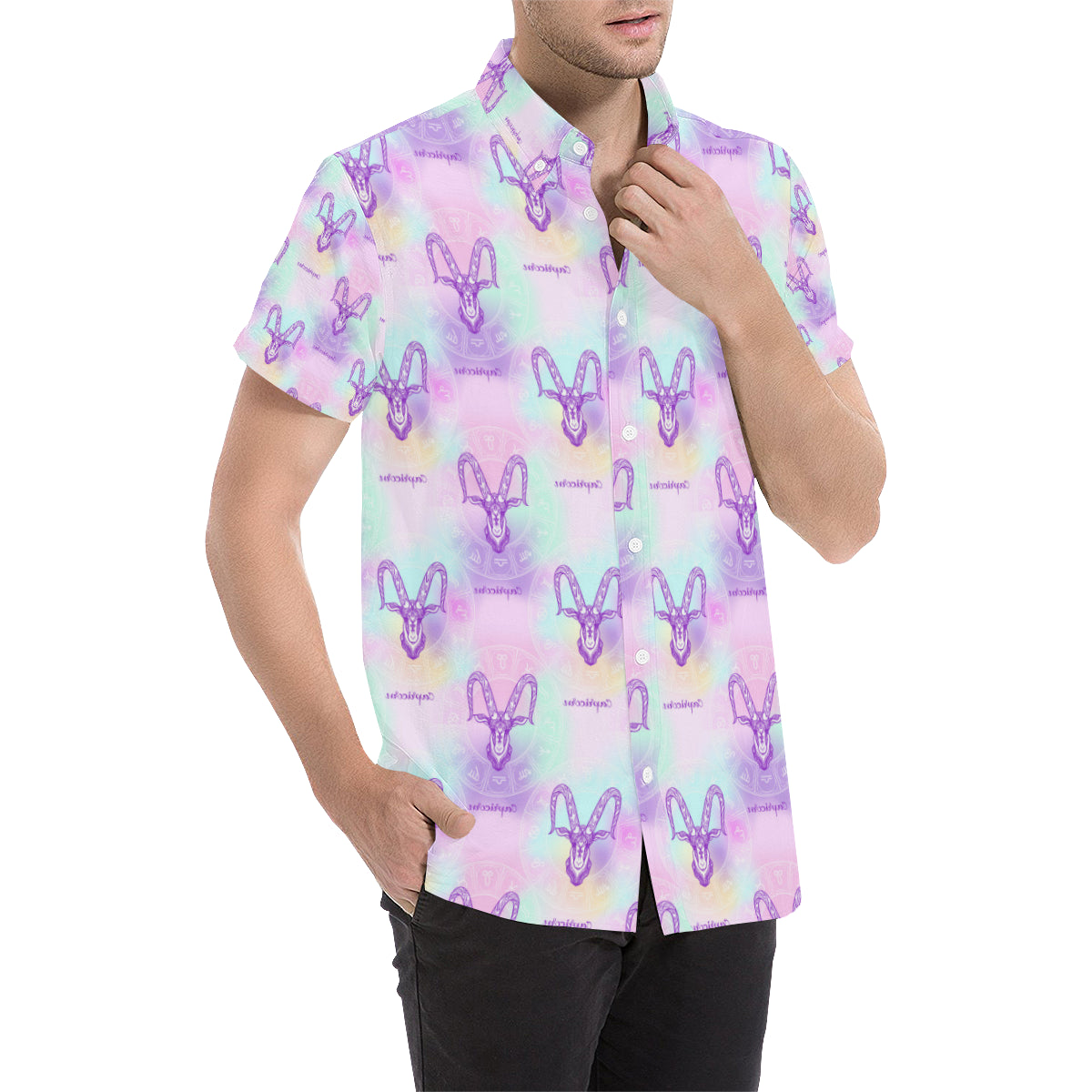 Capricorn Zodiac Pattern Print Design 02 Men's Short Sleeve Button Up Shirt
