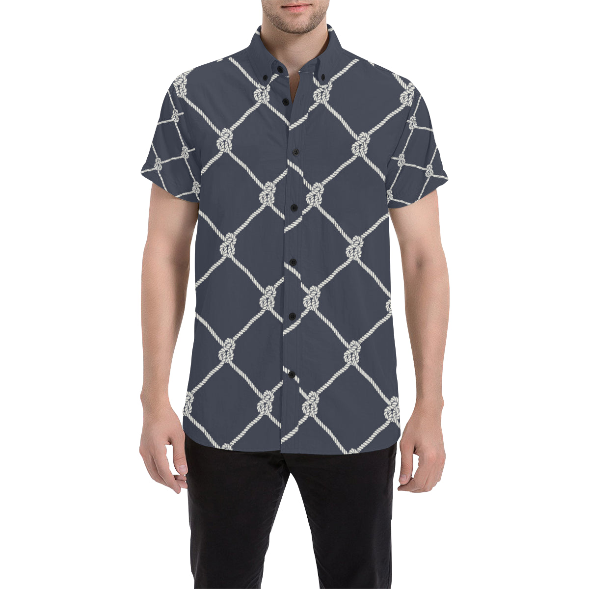 Rope Pattern Print Design A02 Men's Short Sleeve Button Up Shirt