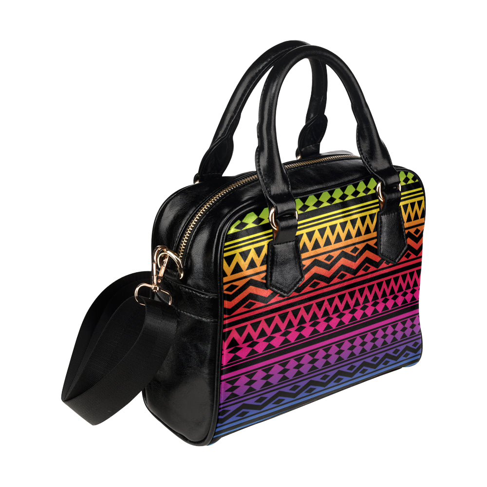 Rainbow Tribal Pattern Print Design A02 Shoulder Handbag