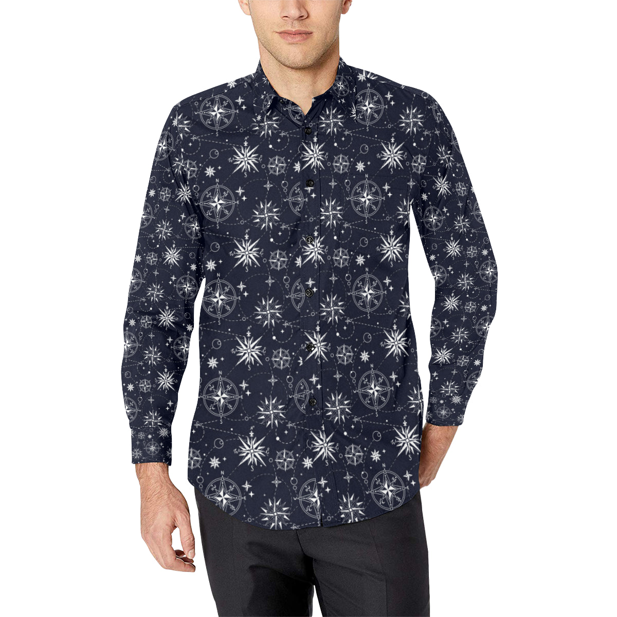 Nautical Sky Design Themed Print Men's Long Sleeve Shirt