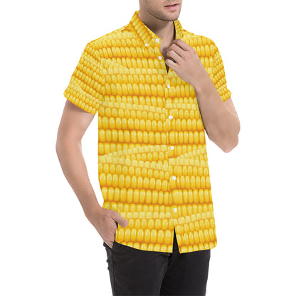 Agricultural Corn cob Pattern Men's Short Sleeve Button Up Shirt