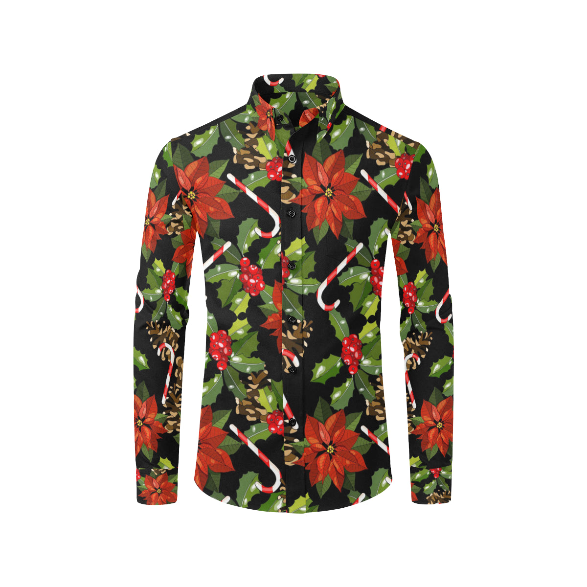Poinsettia Pattern Print Design POT01 Men's Long Sleeve Shirt
