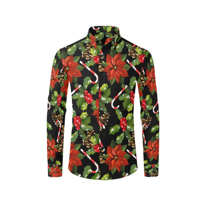 Poinsettia Pattern Print Design POT01 Men's Long Sleeve Shirt