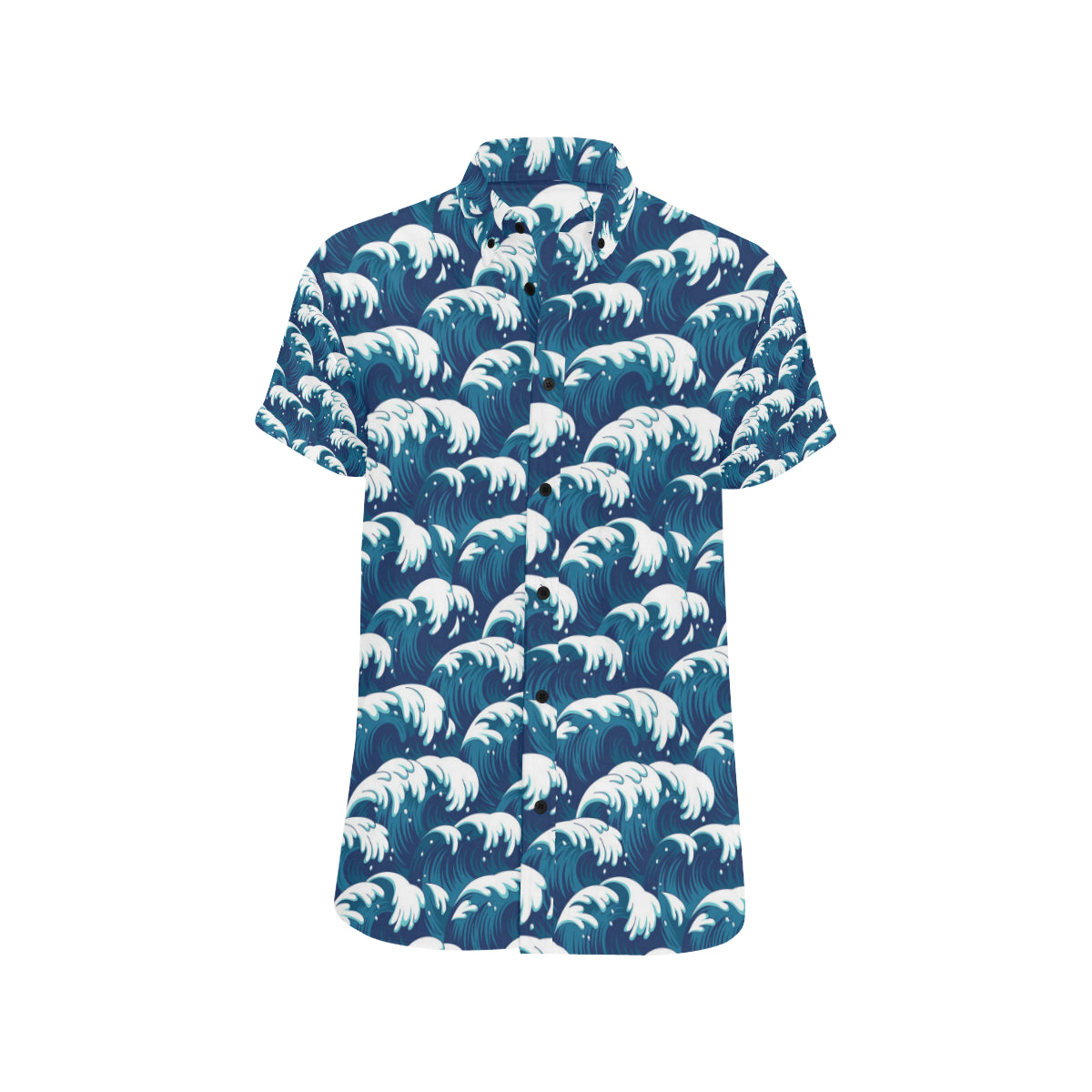 Ocean Wave Pattern Print Men's Short Sleeve Button Up Shirt