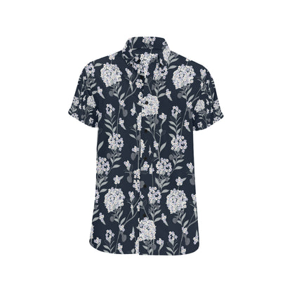 Hydrangea Pattern Print Design HD07 Men's Short Sleeve Button Up Shirt