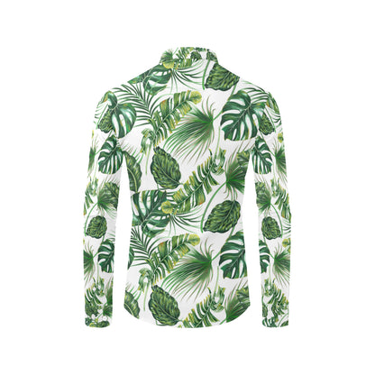 Green Pattern Tropical Palm Leaves Men's Long Sleeve Shirt