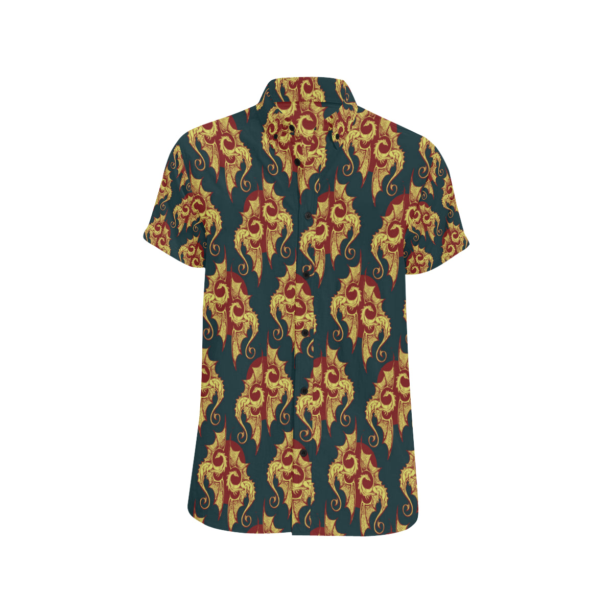 Dragons Gold Design Pattern Men's Short Sleeve Button Up Shirt