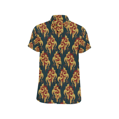 Dragons Gold Design Pattern Men's Short Sleeve Button Up Shirt