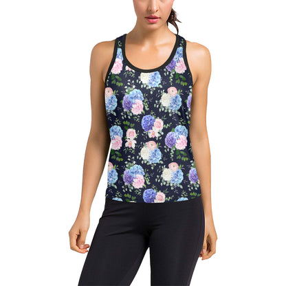 Hydrangea Pattern Print Design HD01 Women's Racerback Tank Top
