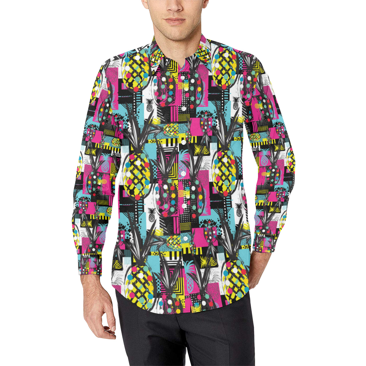 Pop Art Pineapple Pattern Print Design A02 Men's Long Sleeve Shirt
