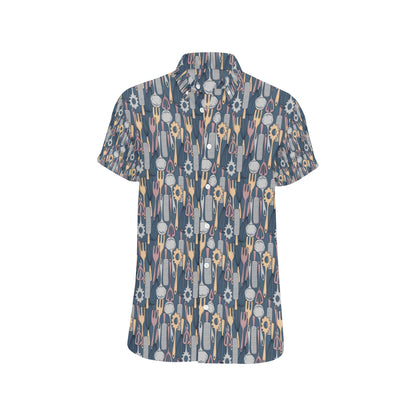 Cooking Kitchen Tools Pattern Print Design 05 Men's Short Sleeve Button Up Shirt