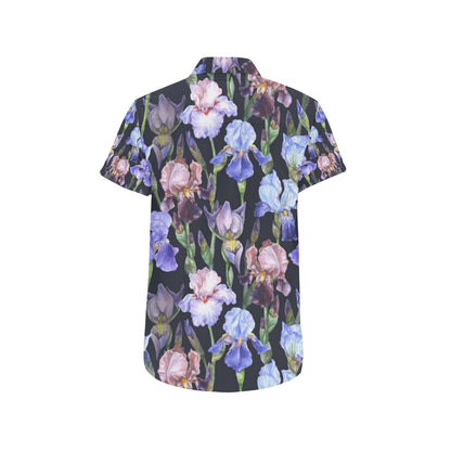 Iris Pattern Print Design IR04 Men's Short Sleeve Button Up Shirt