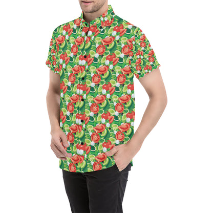 Vegan Salad Themed Design Print Men's Short Sleeve Button Up Shirt