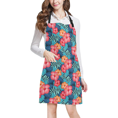 Red Hibiscus Pattern Print Design HB02 Apron with Pocket