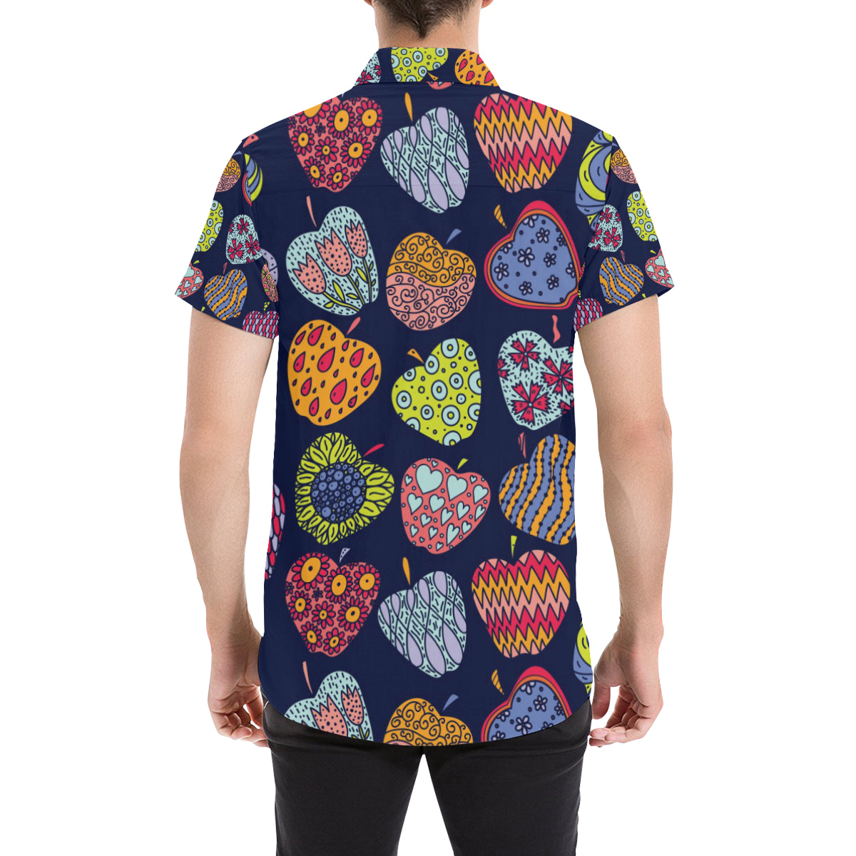 Apple Pattern Print Design AP05 Men's Short Sleeve Button Up Shirt