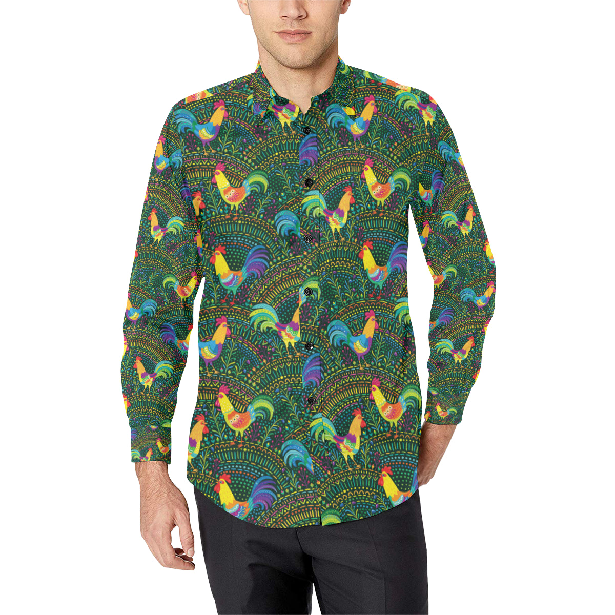 Rooster Pattern Print Design A01 Men's Long Sleeve Shirt