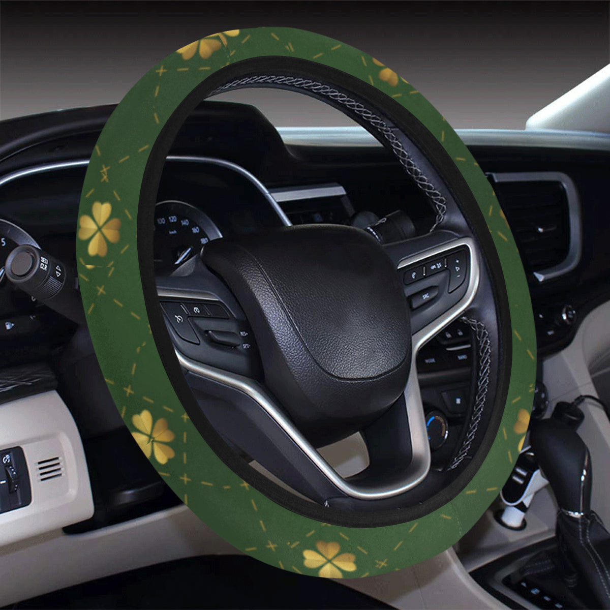 Clover  Pattern Print Design 01 Steering Wheel Cover with Elastic Edge