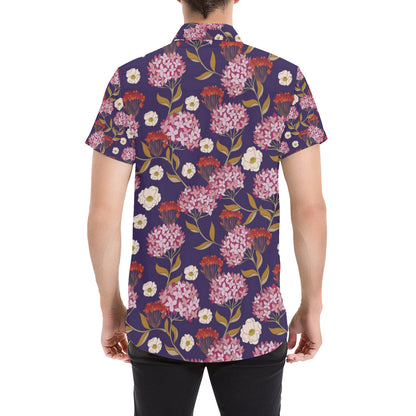 Hydrangea Pattern Print Design HD010 Men's Short Sleeve Button Up Shirt