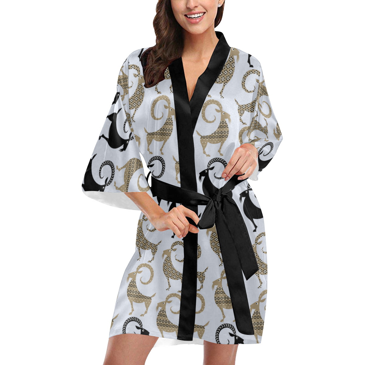 Goat Pattern Print Design 03 Women's Short Kimono