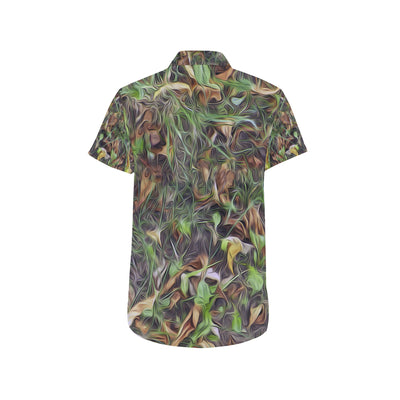 Camouflage Realistic Tree Print Men's Short Sleeve Button Up Shirt