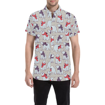 Polar Bear Pattern Print Design PB04 Men's Short Sleeve Button Up Shirt