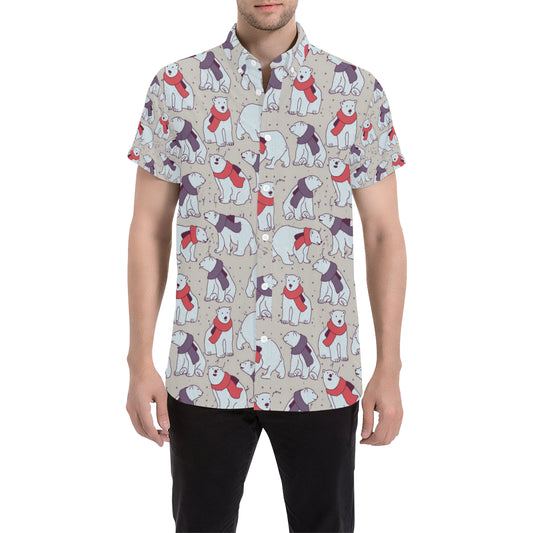 Polar Bear Pattern Print Design PB04 Men's Short Sleeve Button Up Shirt