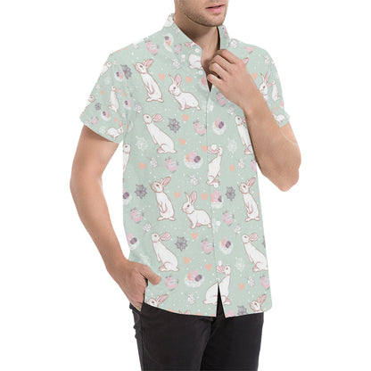 Rabbit Pattern Print Design RB011 Men's Short Sleeve Button Up Shirt