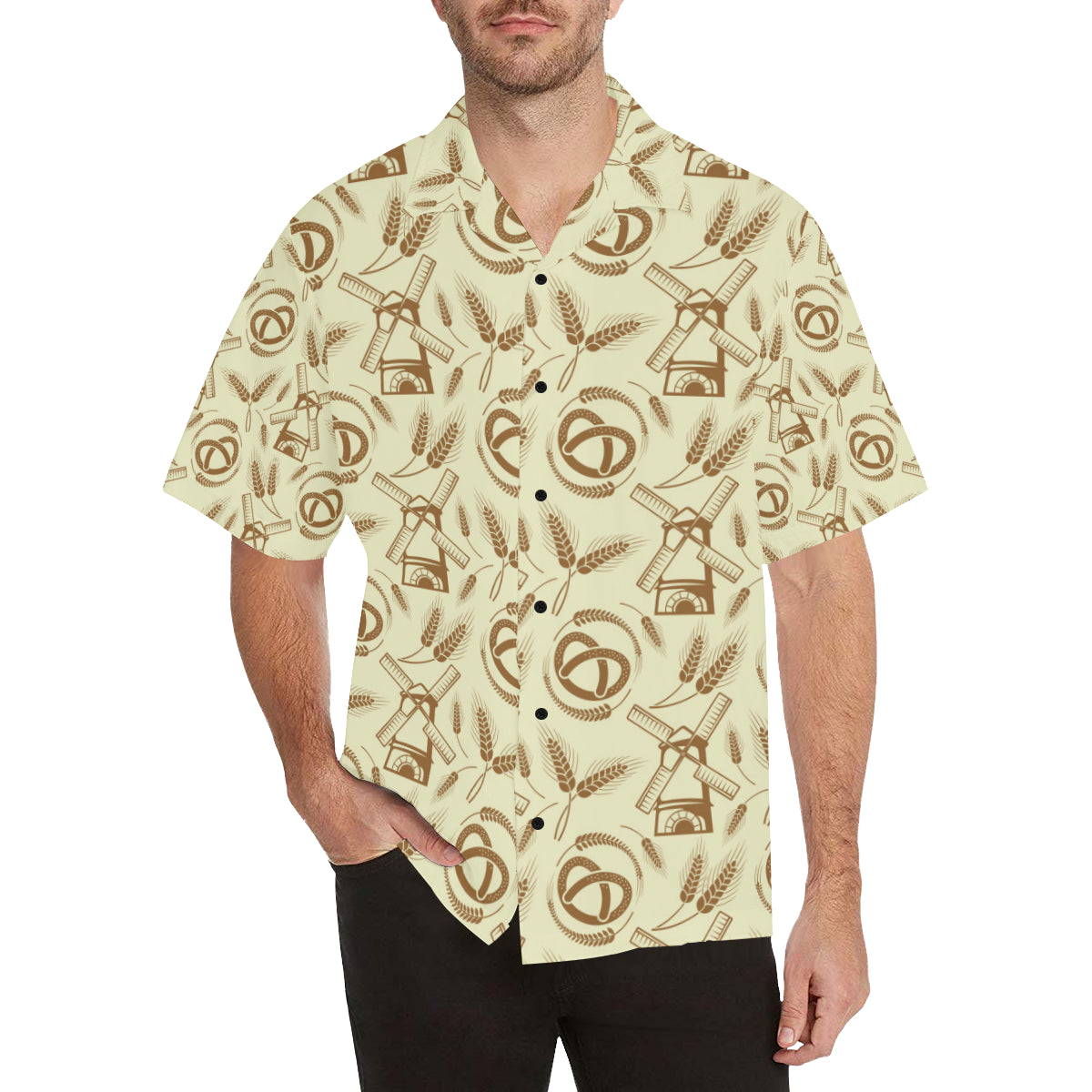 Agricultural Windmills Print Design 03 Men's Hawaiian Shirt