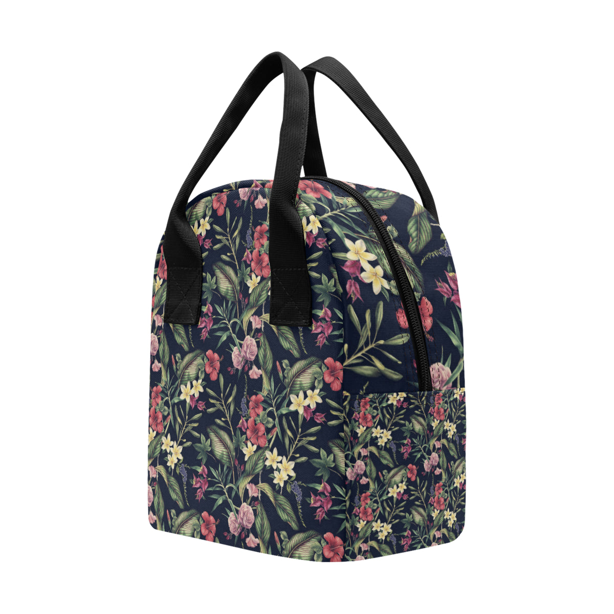 Tropical Flower Pattern Insulated Lunch Bag