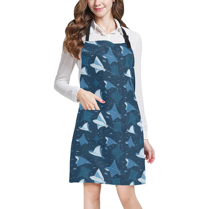 Manta Ray Pattern Print Design 02 Apron with Pocket