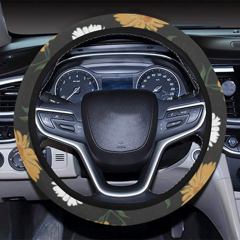 Daisy Pattern Print Design DS04 Steering Wheel Cover with Elastic Edge