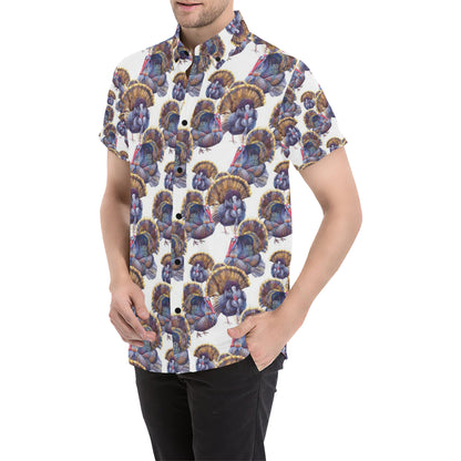Turkey Pattern Print Design 01 Men's Short Sleeve Button Up Shirt