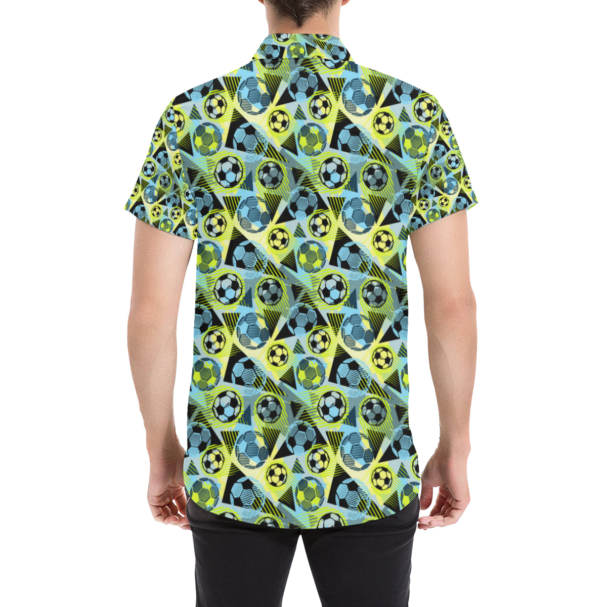 Soccer Ball Themed Print Design Men's Short Sleeve Button Up Shirt