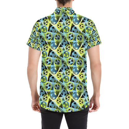 Soccer Ball Themed Print Design Men's Short Sleeve Button Up Shirt