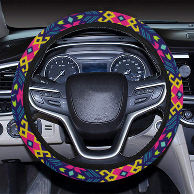 Indian Navajo Color Themed Design Print Steering Wheel Cover with Elastic Edge