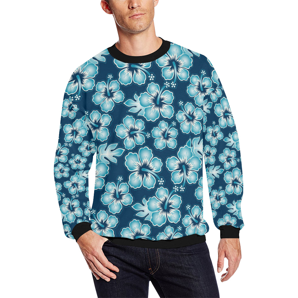 Blue Hibiscus Pattern Print Design HB011 Men Long Sleeve Sweatshirt