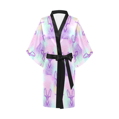 Capricorn Zodiac Pattern Print Design 02 Women's Short Kimono
