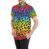 Rainbow Leopard Pattern Print Design A01 Men's Short Sleeve Button Up Shirt